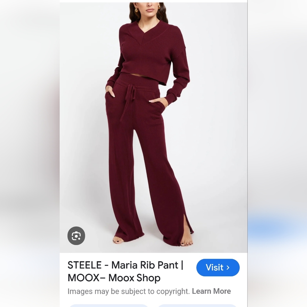 Steele Women's Burgundy Wide-Leg Pant And Crop Sweater Set